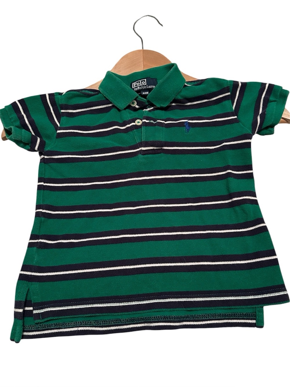 Polo by Ralph Lauren Boys Green Striped Polo Shirt-Size 24M/2T